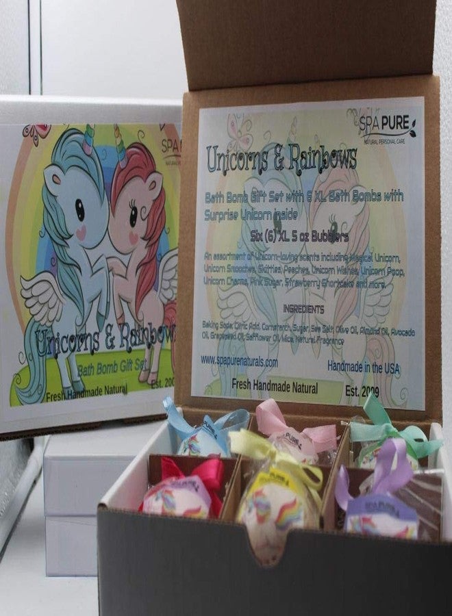 Spa Pure SPAPURE Unicorns and Rainbows - Bath Bomb Gift Set with 6 XL Unicorn bath bombs with surprise unicorns inside, USA Made, Handmade, Natural Bath Bombs, Birthday Gift idea for Kids (6 Count) Pack of 1 - Image 5